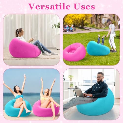 Realspring Inflatable Bean Bag Chairs,Pink,Lake Blue,2 Pcs | Outdoor Blow Up Chairs for Adults, Movie Night Seating, Portable Lazy Sofa Loungers, Backyard Camping Couch
