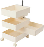 360° Rotating Side Table with 5 Drawers, Movable Storage End Table Sofa Side Cabinet with 4 Universal Casters With Brakes, Rotating Storage Rack 16.3*12.4*24in for Living Room, Bedroom, Office (White)