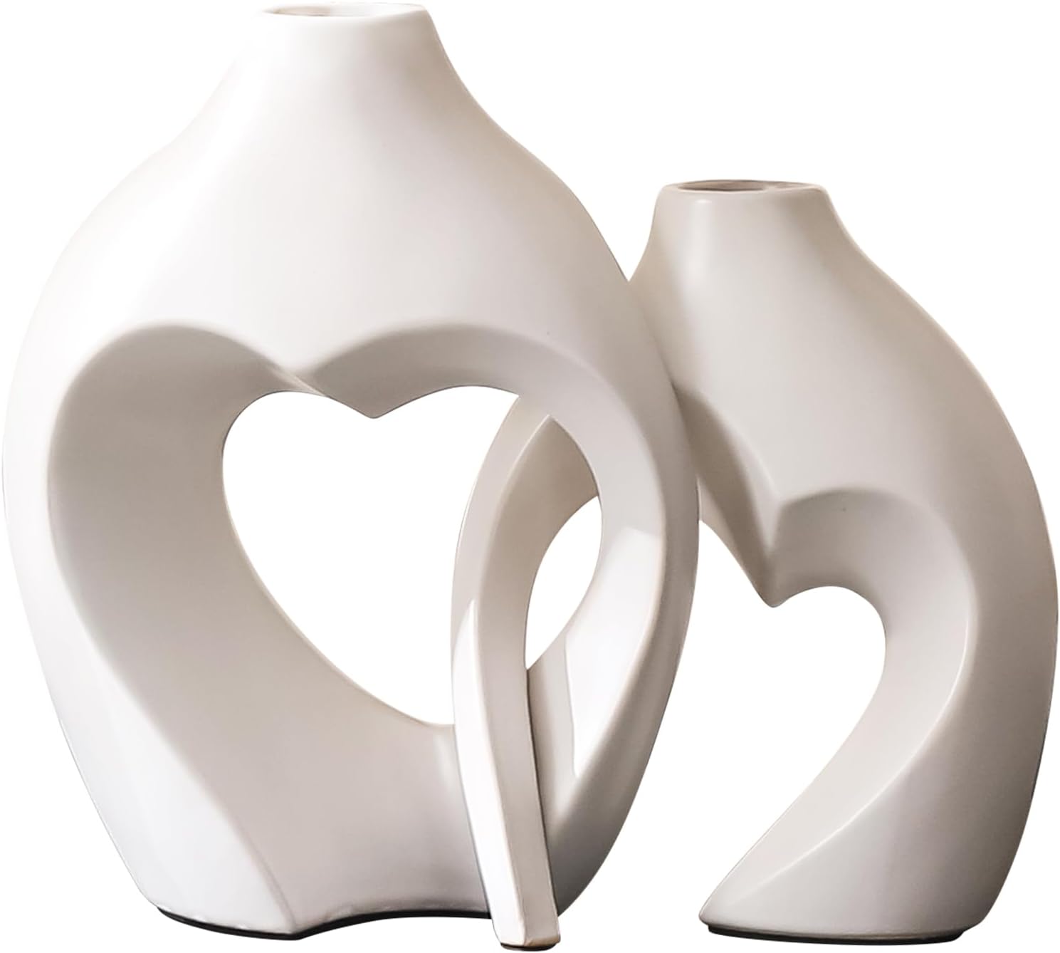 White Vases for Decor, Heart Shaped Ceramic Vase Set of 2, Nordic Modern Heart Vases, Minimalist Decorative Vase for Table Centerpiece Wedding Living Room House Decoration