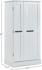 Kitchen Pantry Storage Cabinet with Doors, Freestanding Small Pantry with 5 Adjustable Shelves and 4 Door Racks, Food Storage Organizer for Kitchen Dining Room Craft Room, White`