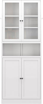 Metal Kitchen Pantry Cabinet - 72" Tall Sideboard Storage Case with Glass Doors & Adjustable Shelves, White Cupboard Storage Hutch Cabinet Coffee Bar Cabinet