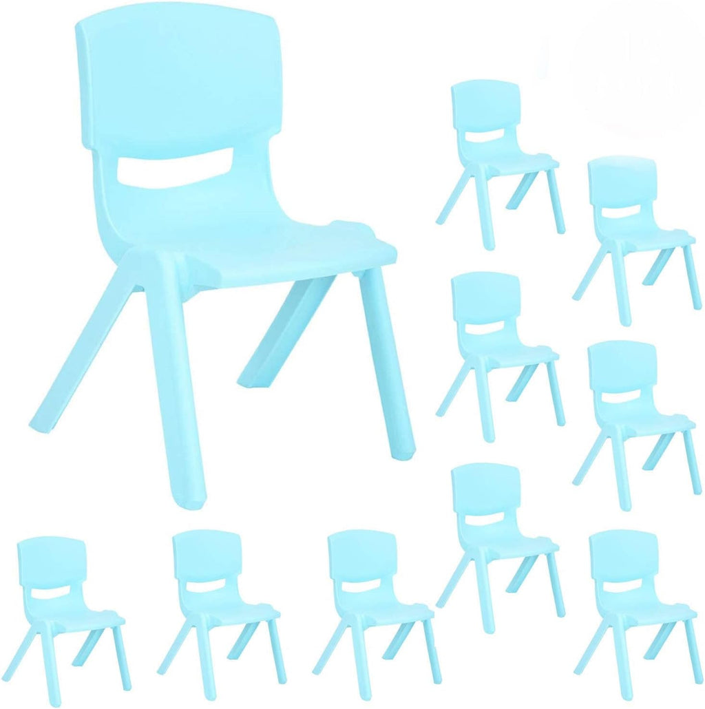JOON Stackable Plastic Kids Learning Chairs (10 Pack), 20.8x12.5 Inches, The Perfect Chair Sets for Playrooms, Schools, Daycares and Home, Colorful Design, 10.5 Inches Seat Height, Baby Blue