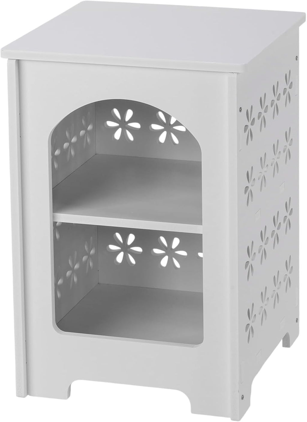 3 Tier End Table Nightstand White with Floral Design, Narrow Side Table with Storage Shelf, Small Bookshelf Bedside Table for Bedroom, Living Room, Office, Bathroom
