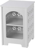 3 Tier End Table Nightstand White with Floral Design, Narrow Side Table with Storage Shelf, Small Bookshelf Bedside Table for Bedroom, Living Room, Office, Bathroom