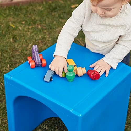 ECR4Kids Tri-Me Indoor/Outdoor 3-in-1 Plastic Multipurpose Cube Chair, Flexible Seating, Blue