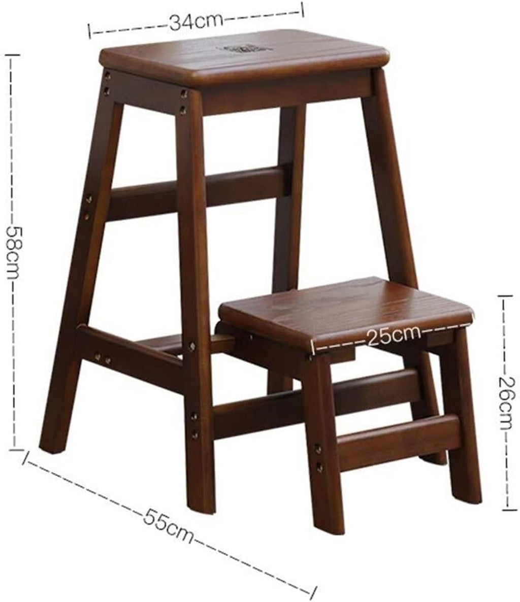 Step Stool 2-Step Wood Folding Stepladder & Step Stool - Lightweight Anti-Slip Pedal Design for Home Garden DIY - 150kg Capacity