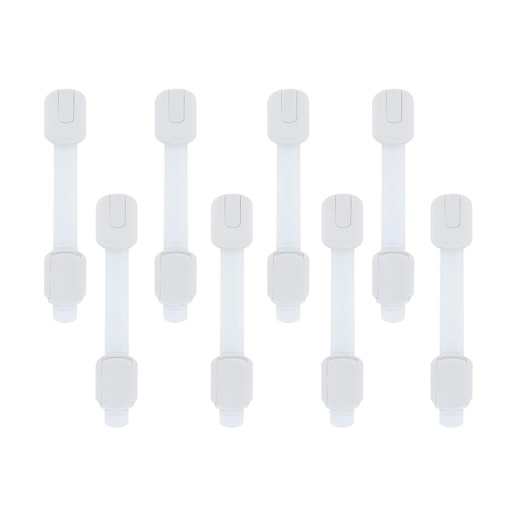 Nuby Multi-Use Child Safety Locks - 8 Pack - Baby Proof Latches for Cabinets, Drawers, Refrigerators, and Appliances - Fits Flat and Curved Surfaces