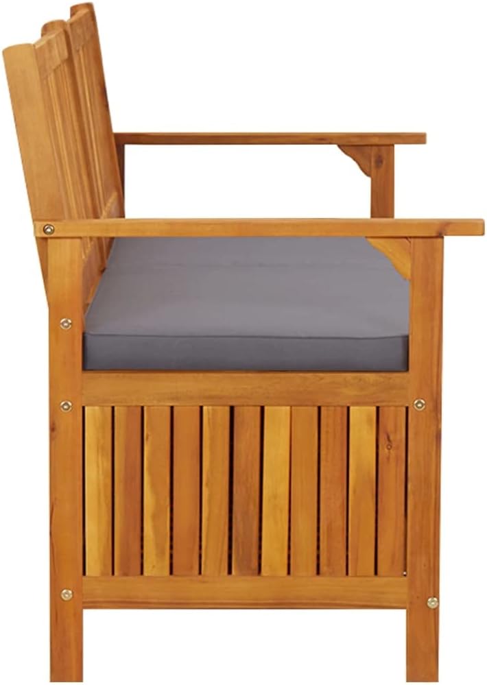 Solid Acacia Wood Storage Bench with Cushion, Large Rectangular Outdoor Patio Furniture for Seating and Hidden Compartments, Weather Resistant Modern Design, 3-Person