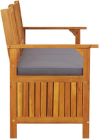 Solid Acacia Wood Storage Bench with Cushion, Large Rectangular Outdoor Patio Furniture for Seating and Hidden Compartments, Weather Resistant Modern Design, 3-Person