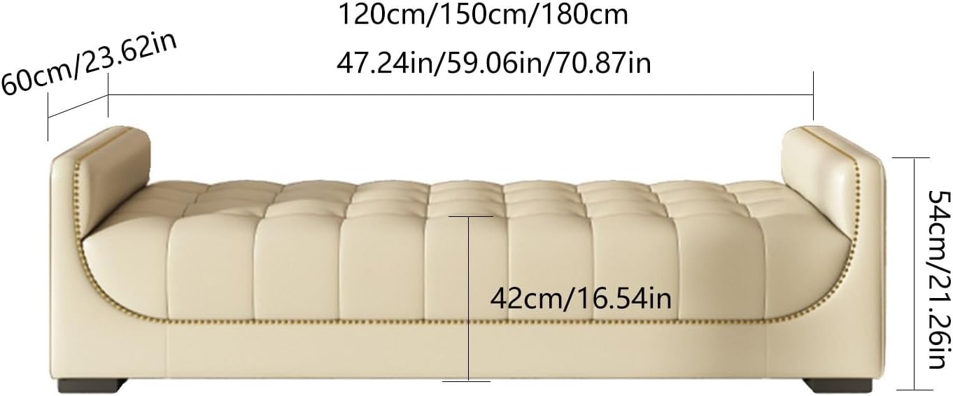 Modern Leather Bedroom Ottoman Bench,Upholstered End of Bed Modern Entryway Shoe with Armrests and Storage Pockets,Living Room Dinning Entryway(White,1.8m)
