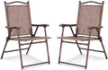 2-Pack Modern Folding Sling Back Deck Chairs in Brown Fabric with Steel Frame & Plastic Feet, 20x24x38in, for Patio Garden Backyard Camping