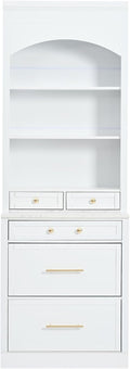 83.7” Tall Kitchen Pantry Storage Cabinet, Wooden Storage Cabinet with 5 Drawers and Adjustable Shelves, Bathroom Storage Cabinet with Open Compartments, Freestanding Cupboard for Kitchen, White