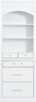 83.7” Tall Kitchen Pantry Storage Cabinet, Wooden Storage Cabinet with 5 Drawers and Adjustable Shelves, Bathroom Storage Cabinet with Open Compartments, Freestanding Cupboard for Kitchen, White