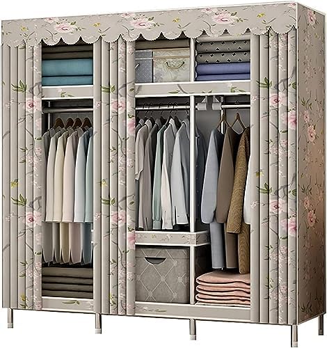 Portable Wardrobe Cloth Wardrobe Bedroom Closet,Open Metal Assemble Wardrobe Simple Curtain Portable Wardrobe Interior Wardrobe Storage,E,172 * 45 * 128cm Portable Cloth Han