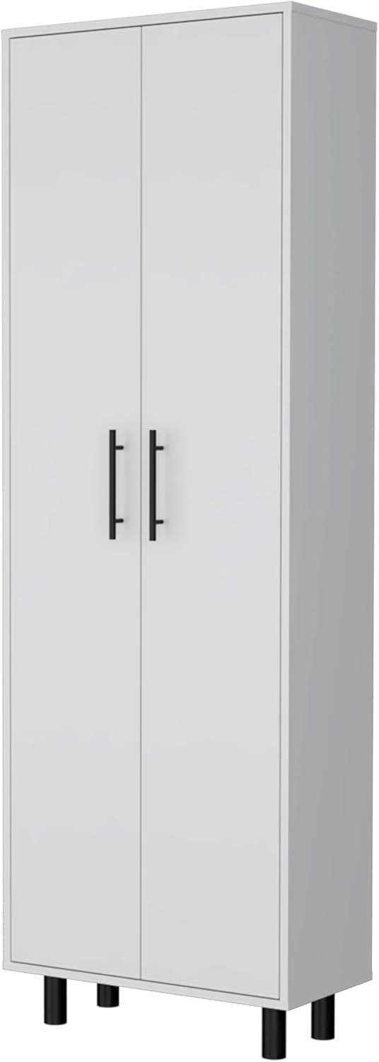 Spacious White Tall Pantry Cabinet with 5 Shelves - Kitchen Cupboard Organizer Storage