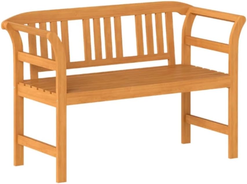 2-Person Acacia Wood Outdoor Bench, 47x20x31 Inch, 800LBS Capacity, Patio Loveseat with Geometric Backrest, Natural