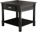 Furnifact Black End Table, Side Table with Drawer and Open Storage Shelf, Square Living Room Furniture, Solid Wood Accents