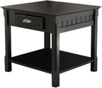 Furnifact Black End Table, Side Table with Drawer and Open Storage Shelf, Square Living Room Furniture, Solid Wood Accents