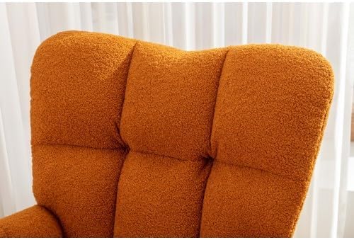Rocking Chair, Upholstered Teddy Fabric Glider Chair with Thick Cushion, Lounge Accent Armchair with High Backrest, Accent Rocking Chairs for Living Room, Bedroom, Orange