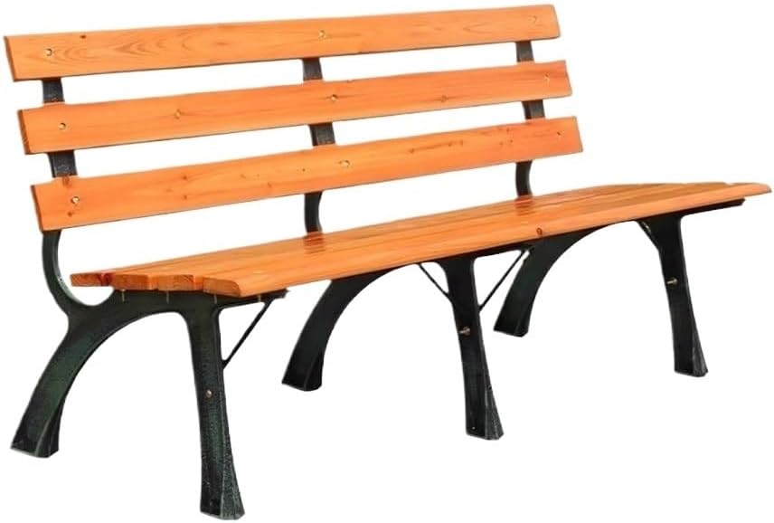 Garden Park Outdoor Bench, Cast Aluminium Frame Wooden Sitting, for Balcony Terrace Leisure Chair Seat(Small)