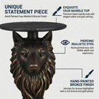 Luxury Wolf Head Accent Table with Faux Marble Top, Animal Sculpture End Table, Resin Decorative Side Table for Living Room, Bedroom, Office, Statement Furniture Piece, Modern Home Décor