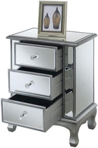 Furnifact Glam Mirrored End Table with 3 Drawers, Small Accent Nightstand for Bedroom or Living Room, Easy 2-Step Assembly, Silver