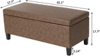 Adeco 42 Inch Faux Leather Storage Ottoman Bench, Upholstered Lift Top Coffee Table with 30 Gallon Storage for Entryway & End of Bed, Mid-Century Modern, Light Brown Camel, Supports 665 lbs