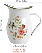 Enamel Vintage Pitcher Vase for Flowers,7.9" L x 5.3" W x 7.5" H Rustic Pitcher Vase,Farmhouse Decor for Kitchen Table Centerpiece,Living Room,Bedroom (Green)
