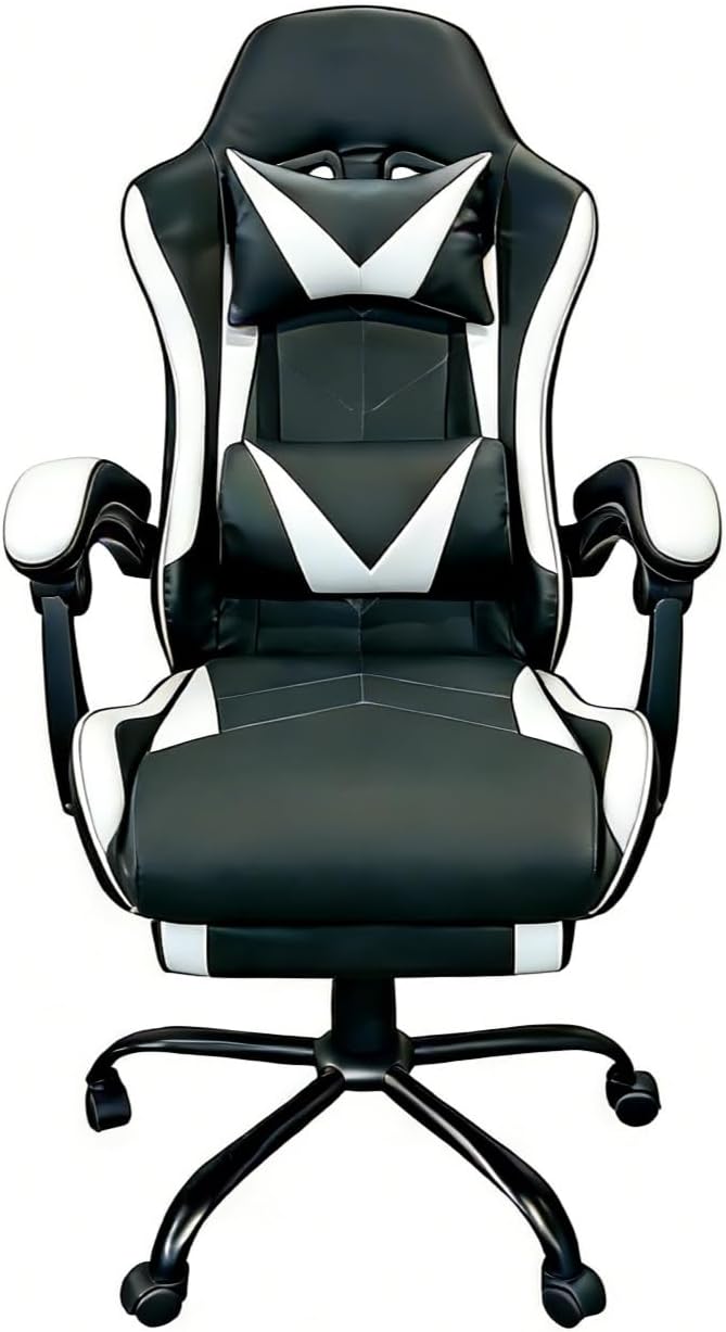 Gaming Chair, Ergonomic Computer Chair with Footrest and Lumbar Support, Height Adjustable Video Game Chair with 360° Swivel Seat and Headrest for Office, Home, Streaming and Gaming (White)