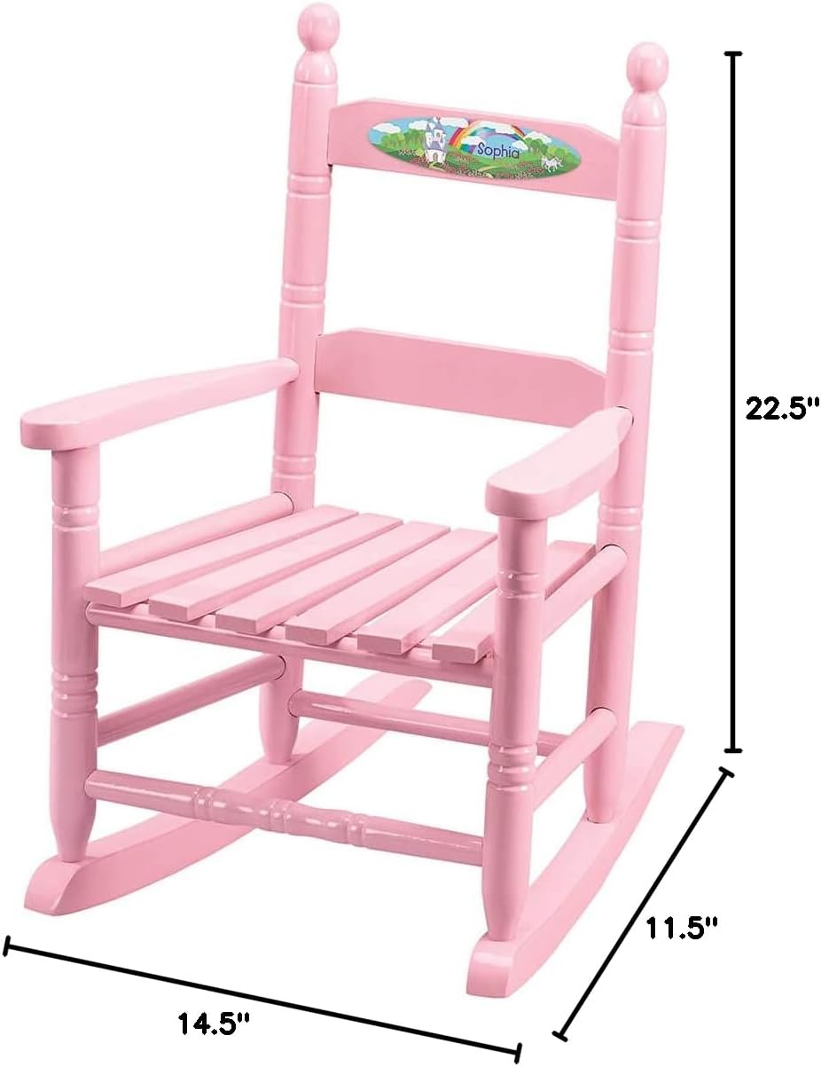 Fox Valley Traders Custom Childrens Rocking Chair, Features Classic Rocker Design and Hardwood Construction, Pink Finish with Princess Design