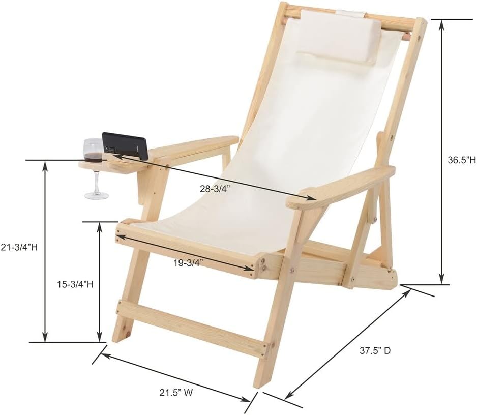 2117NC-BG Romantic Collection Canvas Sling Chair with Cup and Wine Holder