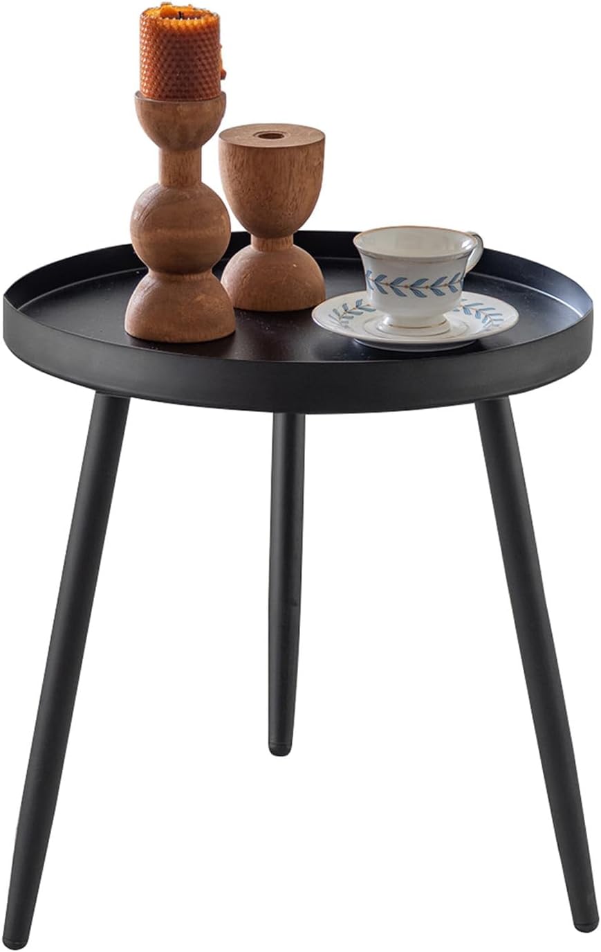 AOJEZOR Side Table Raised Edge: Iron End Table with Raised Rim for Young Families Small Space - No Too Required - Modern Style for Living Room