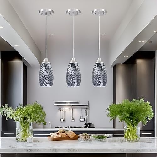 Viinew Mini Glass Pendant Light 4.72" with Handblown Black Gray Marble Art Glass Hanging Light 3-Pack Oval Ceiling Hanging Light Fixture for Dining Room Kitchen Island Cafe Foyer Hallway
