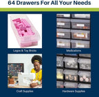 Akro-Mils 64-Drawer Plastic Drawer Storage Cabinet for Garage Organization, Bead Organizer, Building Bricks Storage, Teacher Toolbox, Makeup Organizer, 20-Inch W x 6-Inch D x 16-Inch H, 10164 White