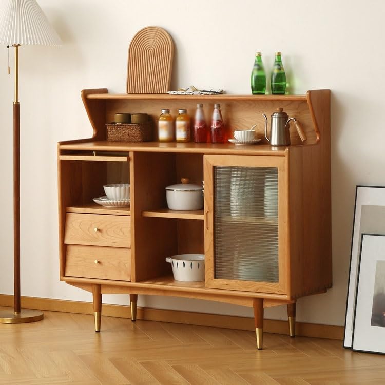Entryway Cabinet Retro Wooden Dining Side Storage Cabinet Japanese Style Living Room Entrance Decoration Furniture Sideboard Storage Cabinet(120x42x120cm)