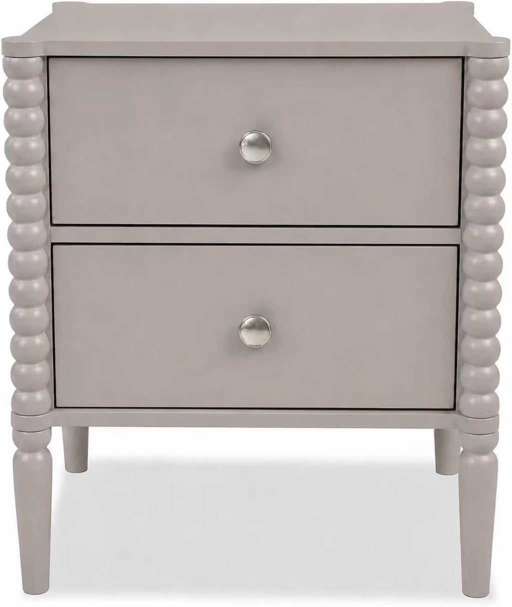 2-Drawer Nightstand, Modern Bedside Table with Silver Handles, 19.69" W × 15.75" D × 21.65" H, Kashmir MDF Cabinet with Wood Legs, End Table for Bedroom Living Room