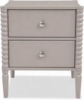 2-Drawer Nightstand, Modern Bedside Table with Silver Handles, 19.69" W × 15.75" D × 21.65" H, Kashmir MDF Cabinet with Wood Legs, End Table for Bedroom Living Room