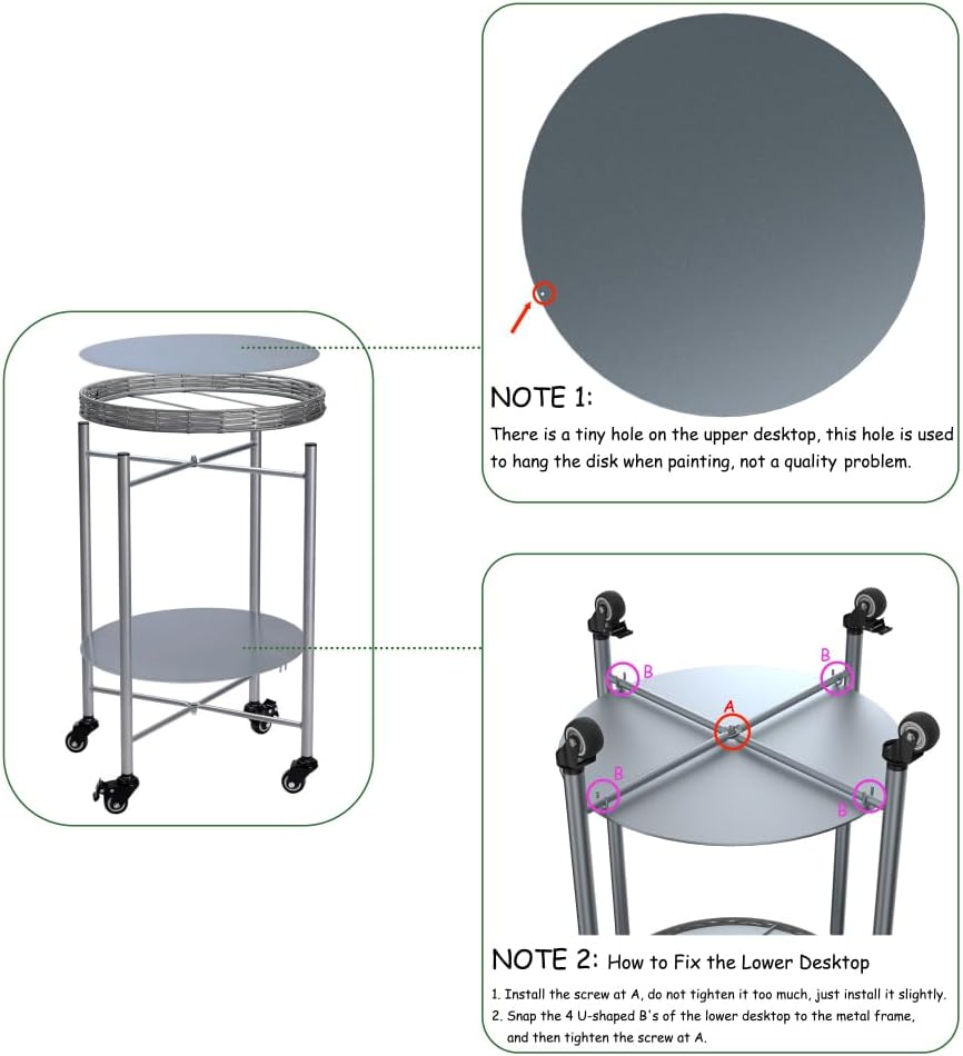 2-Tier Round Rolling Side Table, Silver Gray Metal Frame, 15.75 inch Diameter, Mobile End Table with Wheels for Living Room, Bedroom