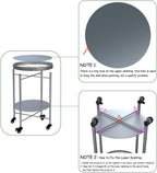 2-Tier Round Rolling Side Table, Silver Gray Metal Frame, 15.75 inch Diameter, Mobile End Table with Wheels for Living Room, Bedroom