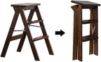 Household Solid Wood Folding Ladder Folding Chair Thickened Climbing Wooden Step Stool (Walnut Color)