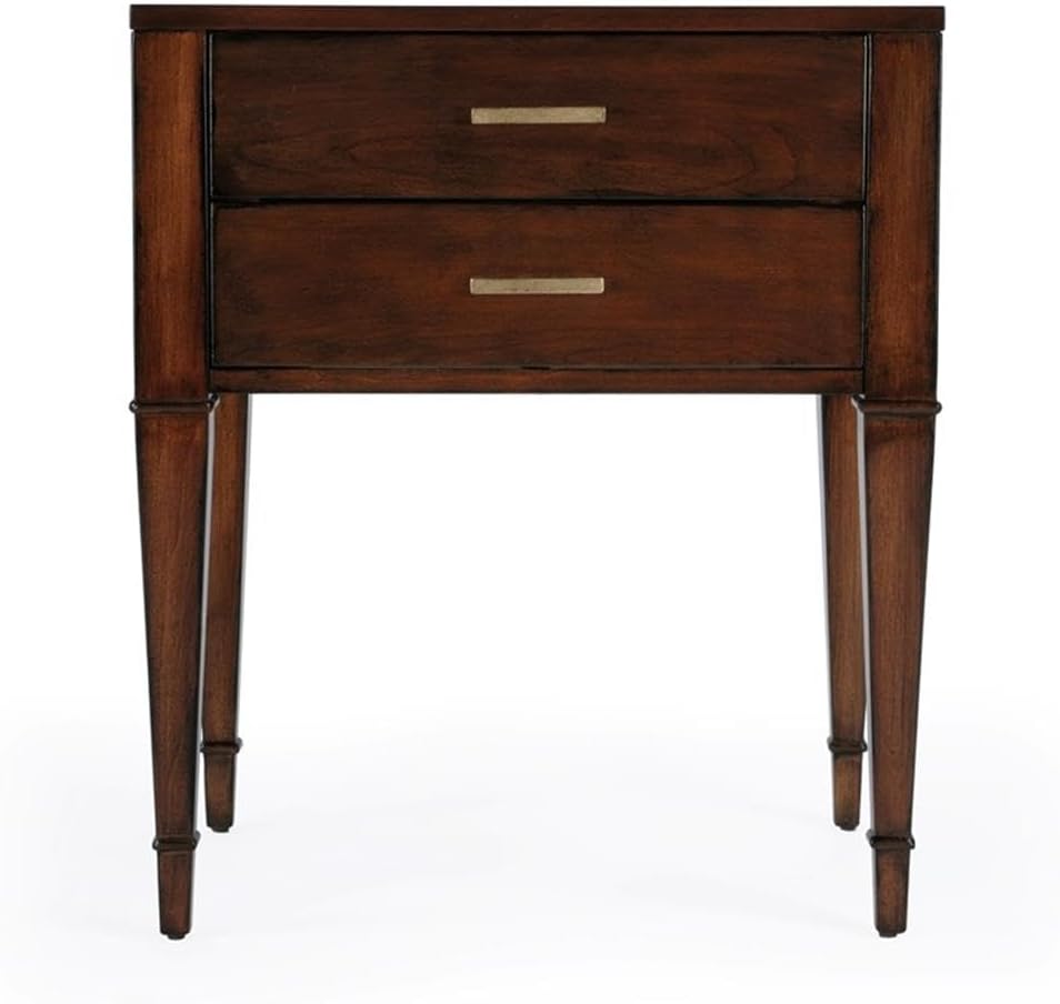Beaumont Lane Contemporary 2 Drawer End Table, Antique Cherry Finish, 24" W x 16" D x 28" H, Poplar Solids and Veneer, Rectangular Design with Gold Hardware, Living Room or Side Table with Storage