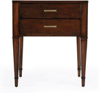 Beaumont Lane Contemporary 2 Drawer End Table, Antique Cherry Finish, 24" W x 16" D x 28" H, Poplar Solids and Veneer, Rectangular Design with Gold Hardware, Living Room or Side Table with Storage