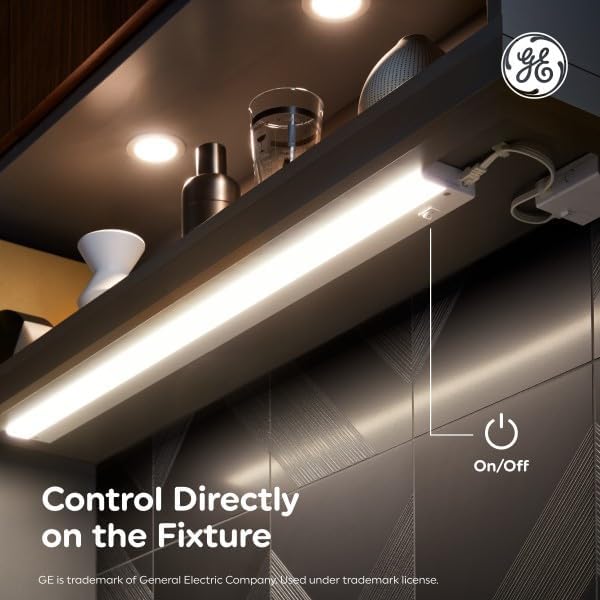 GE LED HD+ Undercabinet Light Fixture, Linkable Integrated Slim Profile Fixture for Kitchens, Warm White Color, Plug-in, 18in (1 Pack)