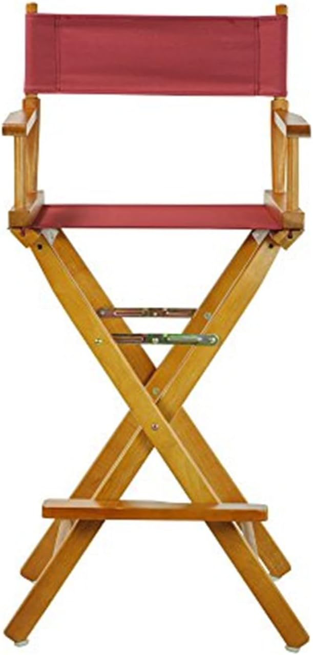 HomeStock Director's Chair with Built-in Armrests and Foldable Design for Easy Storage, Lightweight Durable Frame Perfect for Indoor or Outdoor Seating Burgundy/30-Inch Honey Oak Frame