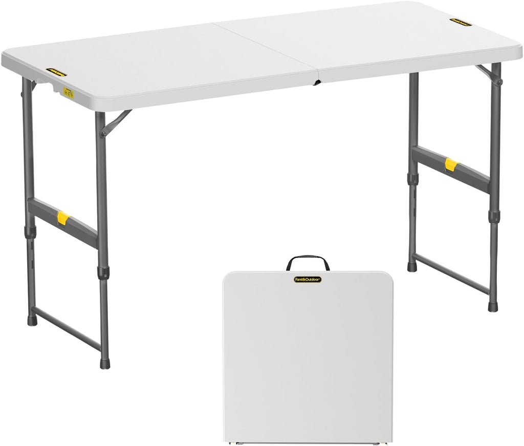 FanttikOutdoor Folding Table 4 Foot, Effortless Quick Adjustable Height Foldable Small Card Table, Fixing Lock, Stable for Party Dining Events Picnic Indoor Outdoor Camping, 1 Pack, Zeta X4 Pro White