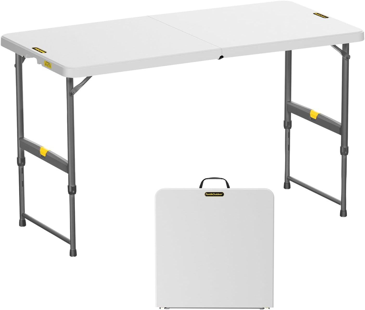 FanttikOutdoor Folding Table 4 Foot, Effortless Quick Adjustable Height Foldable Small Card Table, Fixing Lock, Stable for Party Dining Events Picnic Indoor Outdoor Camping, 1 Pack, Zeta X4 Pro White