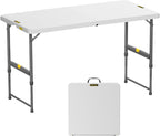 FanttikOutdoor Folding Table 4 Foot, Effortless Quick Adjustable Height Foldable Small Card Table, Fixing Lock, Stable for Party Dining Events Picnic Indoor Outdoor Camping, 1 Pack, Zeta X4 Pro White