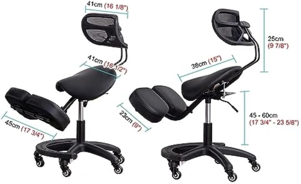 Ergonomic Kneeling Chair with Back Support - Knee Chair Ergonomic for Office w/Upholstered Fabric - Adjustable Rocking Stationary Correcting Stool, Meditation Desk Stool for Better Posture