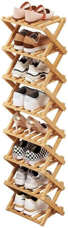 Simcat Bamboo Shoe Rack, Portable Folding Shoe Storage Rack,No Installation Free Standing Shoe Rack for Entryway, Closet, Dorm/Small Spaces (Eight layers of primary colors)
