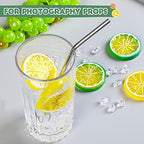 300 Pieces Clear Fake Crushed Ice Cubes Rocks and 20 Pieces Simulation Lemon Slices, Artificial Fruits and Acrylic Diamonds Clear Ice for Vase Fillers Table Centerpiece Decor Wedding (1.6 x 0.3 Inch)